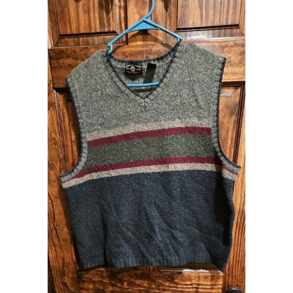 Vintage American Eagle Men Large Sweater Vest Wool Mix Striped Grandpacore L